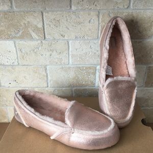 UGG HAILEY LOAFERS SLIPPERS METALLIC ROSE GOLD